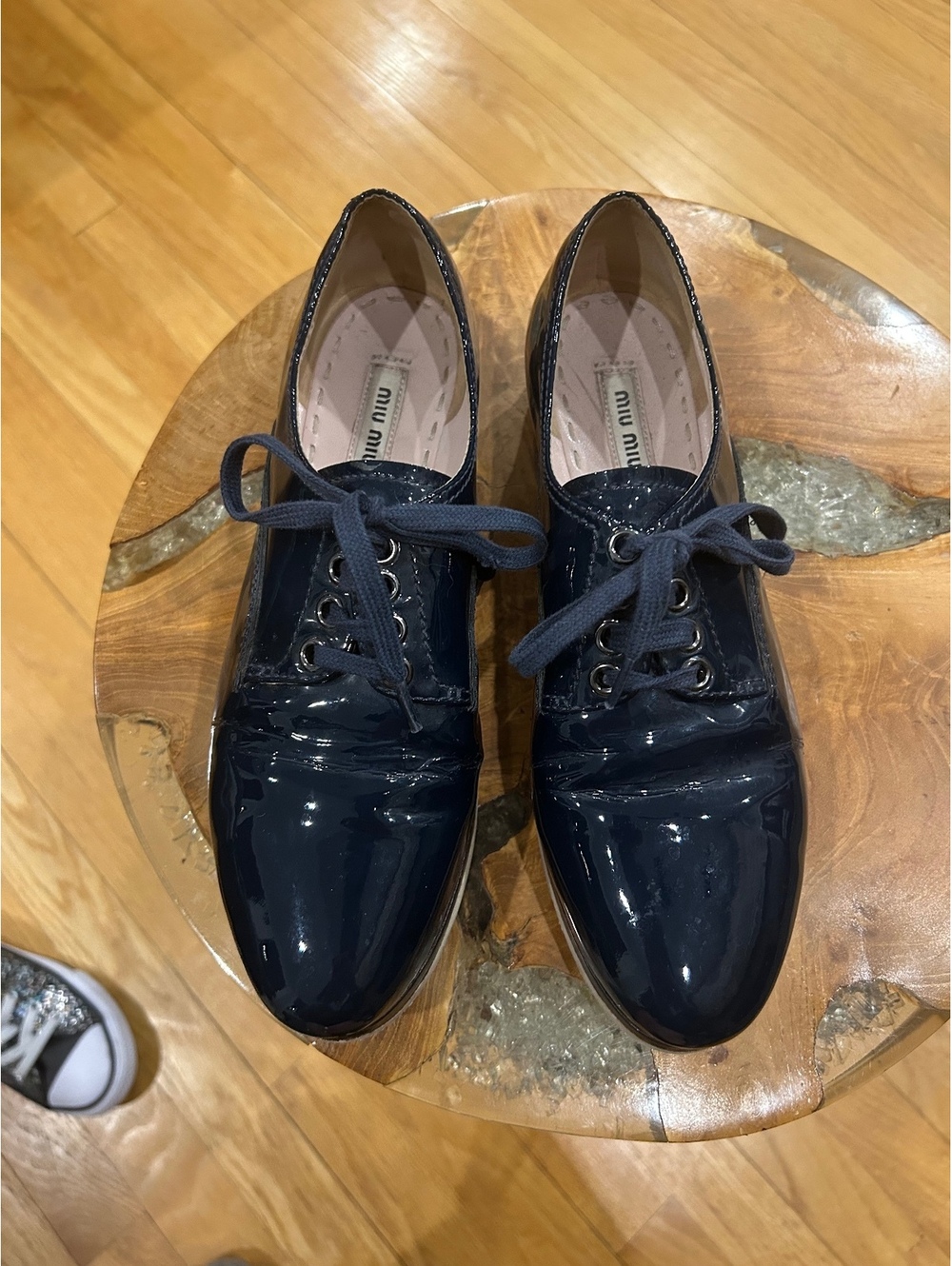 Miu Miu Navy Patent Leather Oxford Shoes Sz36